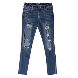 ARIZONA Distressed High Rise Skinny Jeans‎ Juniors Size 9 Raw Hem Factory Holes